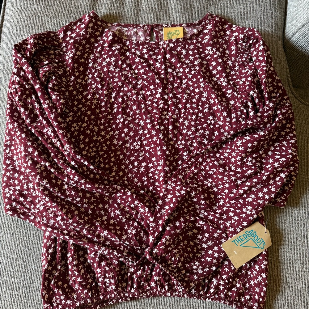 Thereabouts Plus Girls Burgundy Floral Rayon Blouse 14.5-16.5
